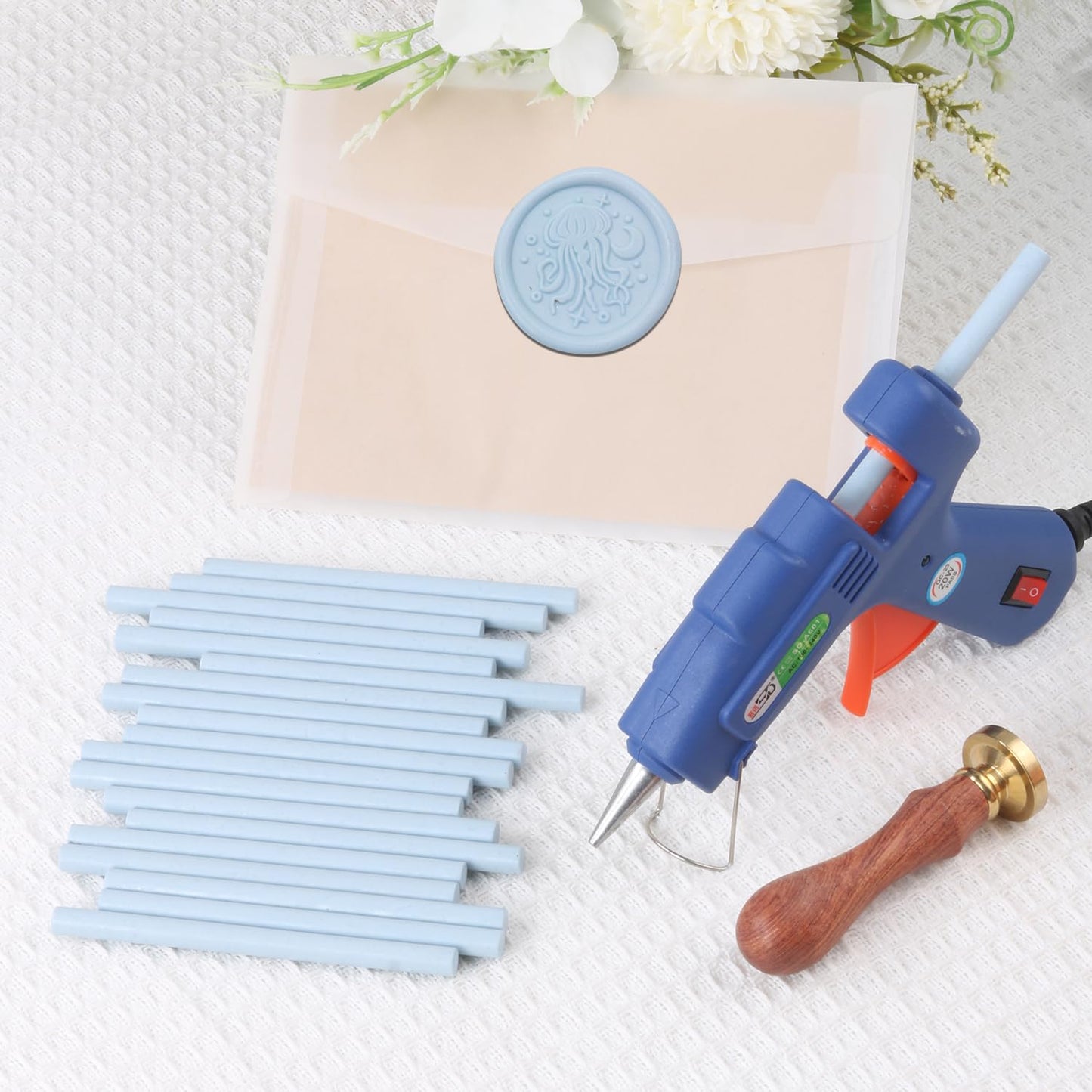 Dusty Blue Sealing Wax Sticks, WASOHLING 20Pcs Glue Gun Wax Seal Sticks for Wax Seal Stamp, Blue Wax Seals for Christmas Wedding Invitation Envelope Letter Seals, Craft Adhesive (Mini Size)