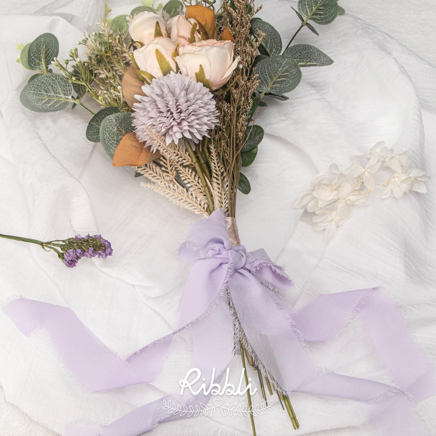 Ribbli Lilac Purple Chiffon Ribbon 1-1/2 inch x 20 Yard Handmade Fringe Chiffon Silk Ribbon,Lilac Ribbon for Wrapping, Wedding Invitations, Bridal Bouquets, Home Decor