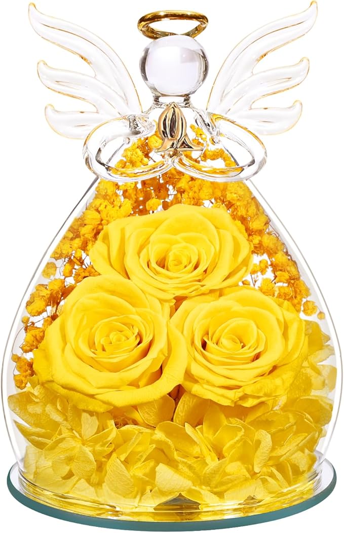 Beferr Valentines Day Rose Gifts for Her Women Mom Gifts for Birthday, Fresh Flowers for Delivery Forever Preserved Rose in Glass Angel Figurine, for Grandma Wife Daughter Girlfriend