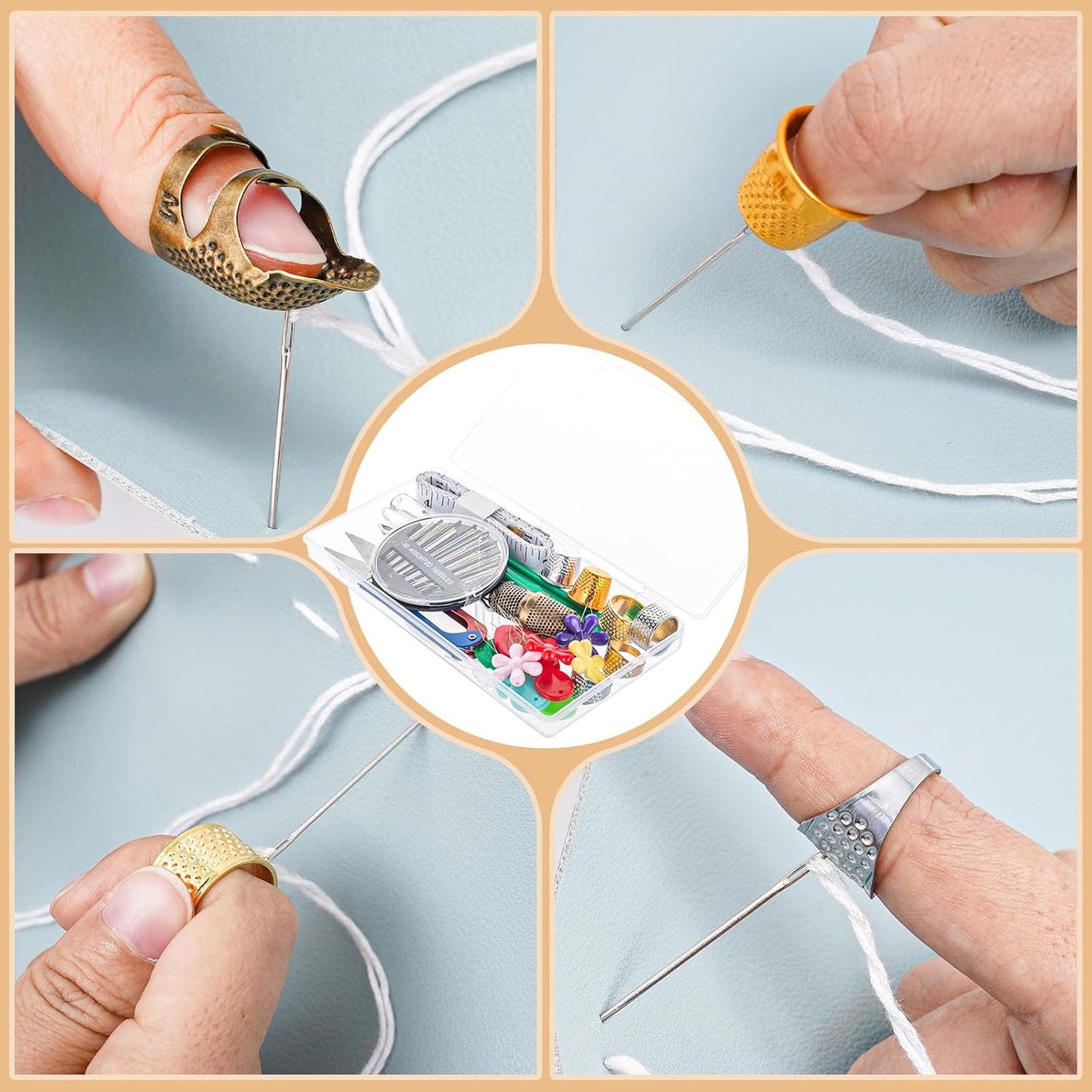 CousDUoBe Sewing Thimble Kit,thimbles for Hand Sewing，Needle threaders，Seam Rippers for Sewing，Measuring Tape and Thread Snips, Hand Embroidery Craft（Complete Sewing Kit）