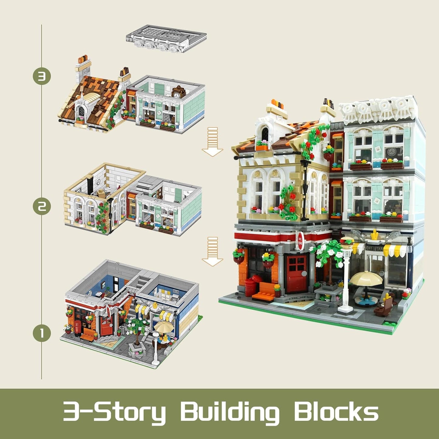 ZenithFlow Street View Building Blocks Kit, Brick Square Mini Blocks Construction Toys European Architecture Model House Store Building Set, Idea Gifts Home Decoration Collection for Adults 3299 PCS