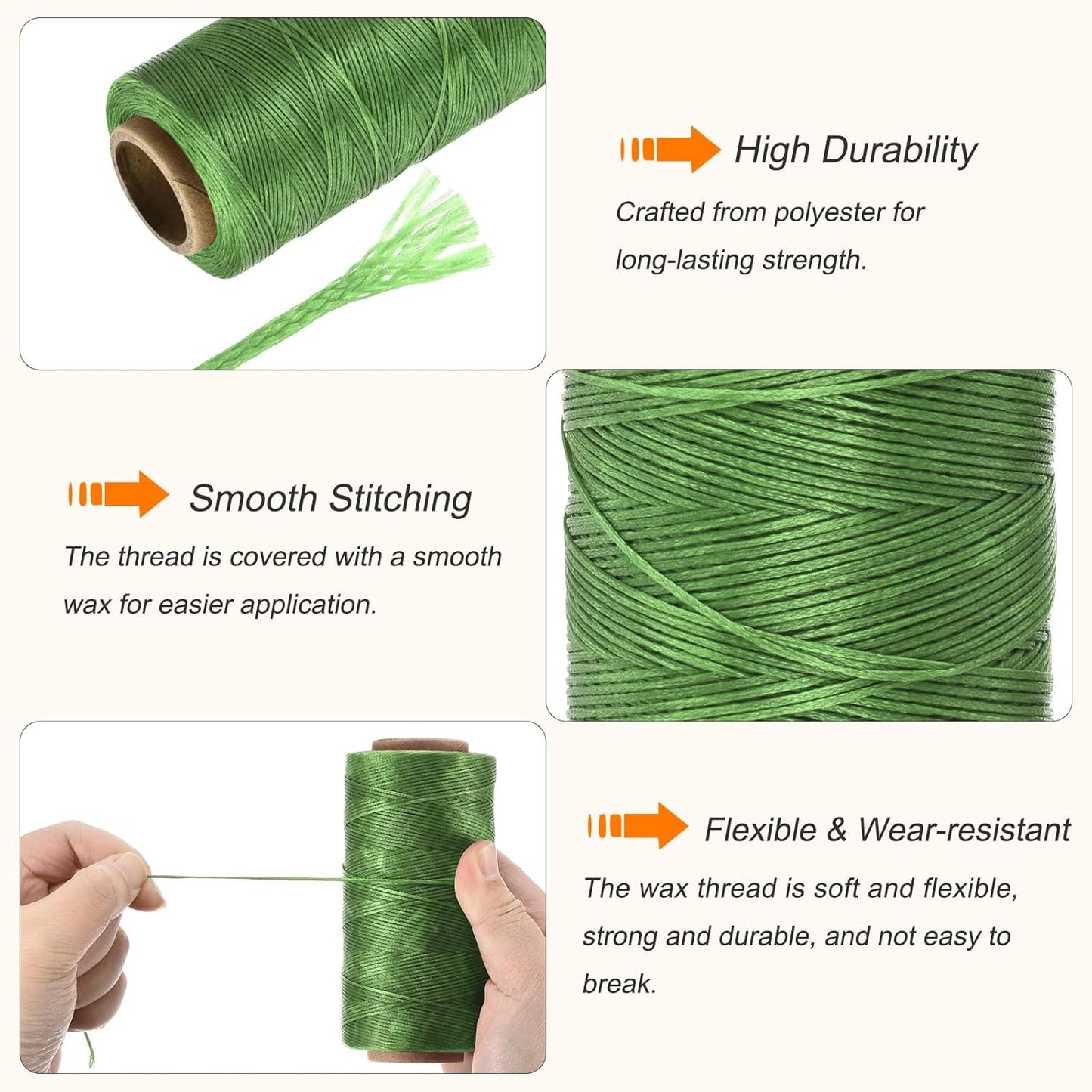 MECCANIXITY Waxed Thread,197 Yard 1mm 210D Flat Wax Thread Polyester Waxed String for Leather Sewing Hand Weaving Book Binding Home Decoration,Green