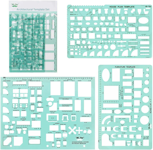 Mr. Pen- House Plan, 3 Pack, Green, Interior Design and Furniture Templates, Drafting Tools and Ruler Shapes for Architecture, Drafting Tools, Architecture Supplies, Drafting Templates