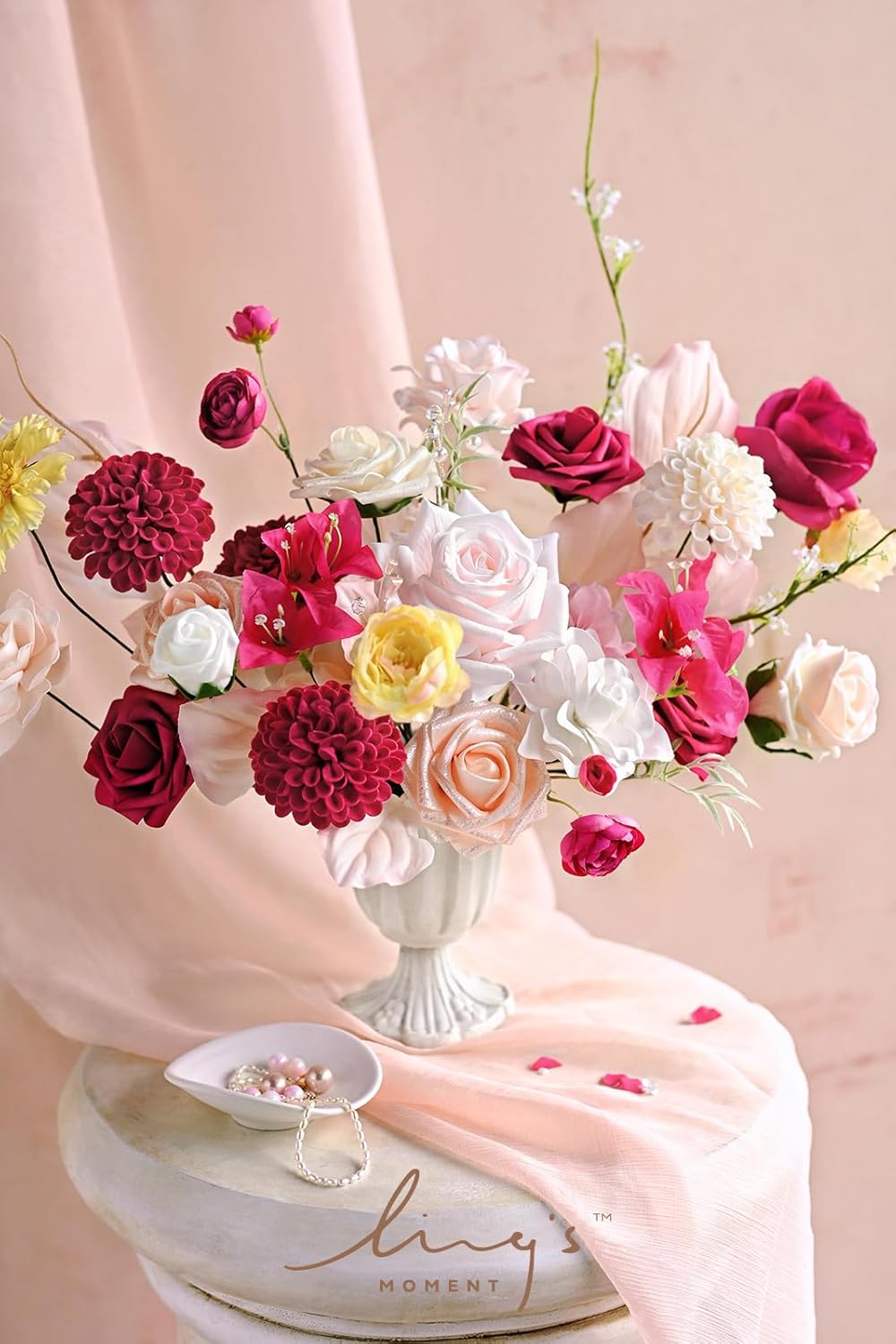 Ling's moment Dahlia Foam Artificial Real Touch Faux Fake Flowers for Home Decor Graduation Baby Shower Decorations Outdoors Party Favors Wedding Gifts Centerpieces Arrangements 25pcs (Hot Pink)