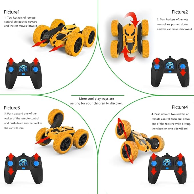 Remote Control Stunt Car for Kids, 360° Rotating Double-Sided RC Toy Vehicle with LED Headlights, 4WD 2.4GHz Rechargeable Electric Car, Boys & Girls Toy, Birthday Ages 6–12