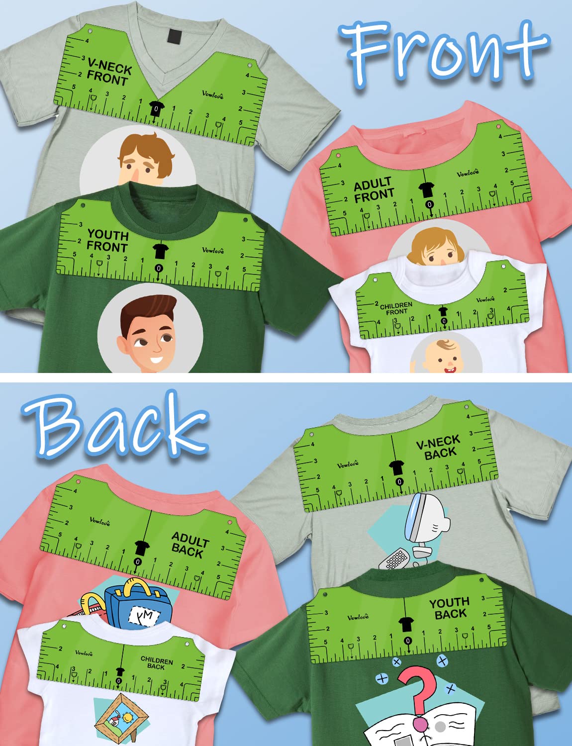 Vowlove Tshirt Ruler Guide for Vinyl Alignment: T Shirt Ruler to Center Design, Tee Measurement Tools, Heat Press Accessories for Sublimation, HTV Heat Transfer Vinyl Press, Screen Printing