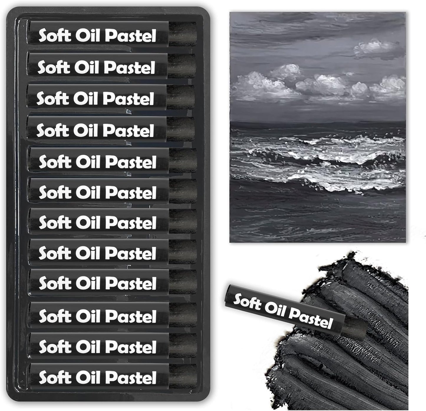 qianshan Soft Oil Pastels Set of 12 Single Colors,Non Toxic,Soft Texture Vibrant and Creamy Oil Crayons Pastels Art Supplies.Black