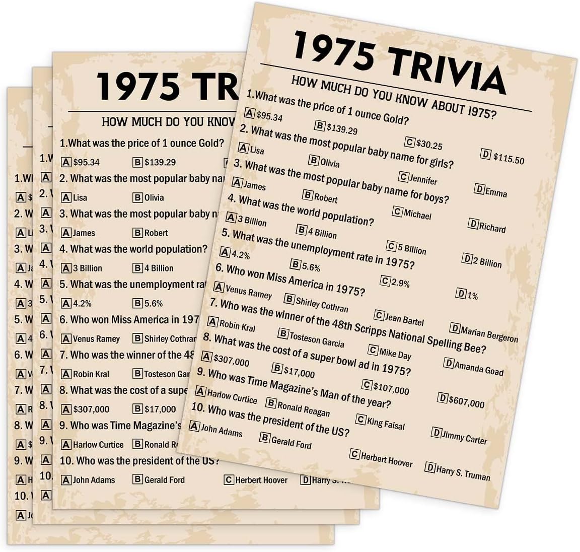 50th Birthday Party Games, 1975 Trivia Games, Birthday Party Supplies for Adults, Fun 1975s Party Game，Pack of 30 Cards