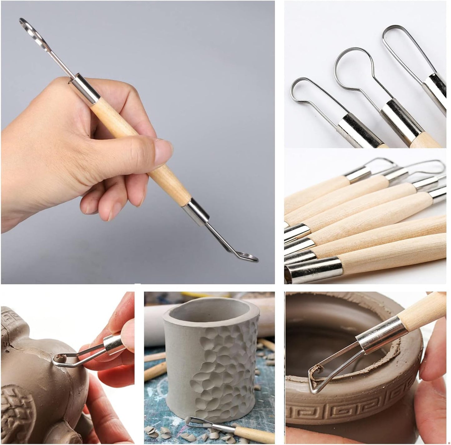 14PCS Ceramic Pottery Clay Ribbon Sculpting Tool Kit with Feather Wire Texture and Needle Detail Tools for Carving,Modeling,by Augernis