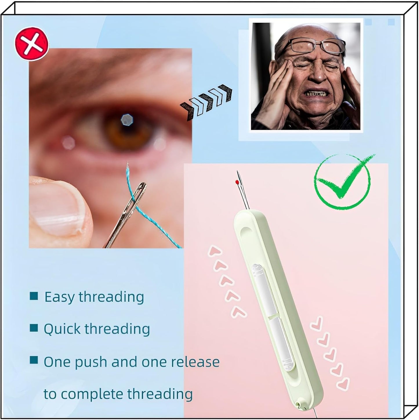 Upgraded 2 in 1 Automatic Needle Threaders Seam Ripper,Quilting Supplies Sewing Kit,Quick Sewing Machine Loop Needle Threaders (2PCS-Purple,Green)