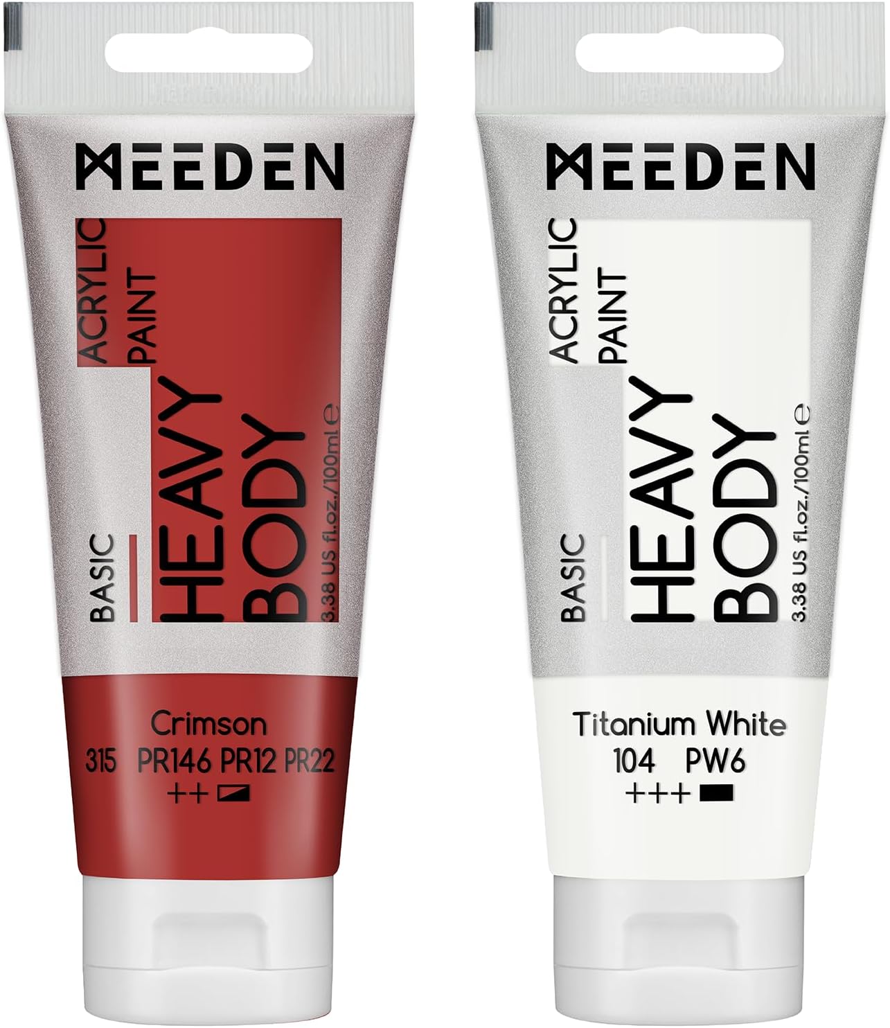 MEEDEN Acrylic Paint Crimson: 100ml/3.38oz Heavy Body Acrylic Paint Tube Bundled with Additional Titanium White Color for Art Craft Painting