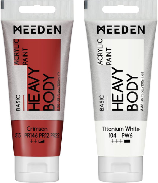 MEEDEN Acrylic Paint Crimson: 100ml/3.38oz Heavy Body Acrylic Paint Tube Bundled with Additional Titanium White Color for Art Craft Painting