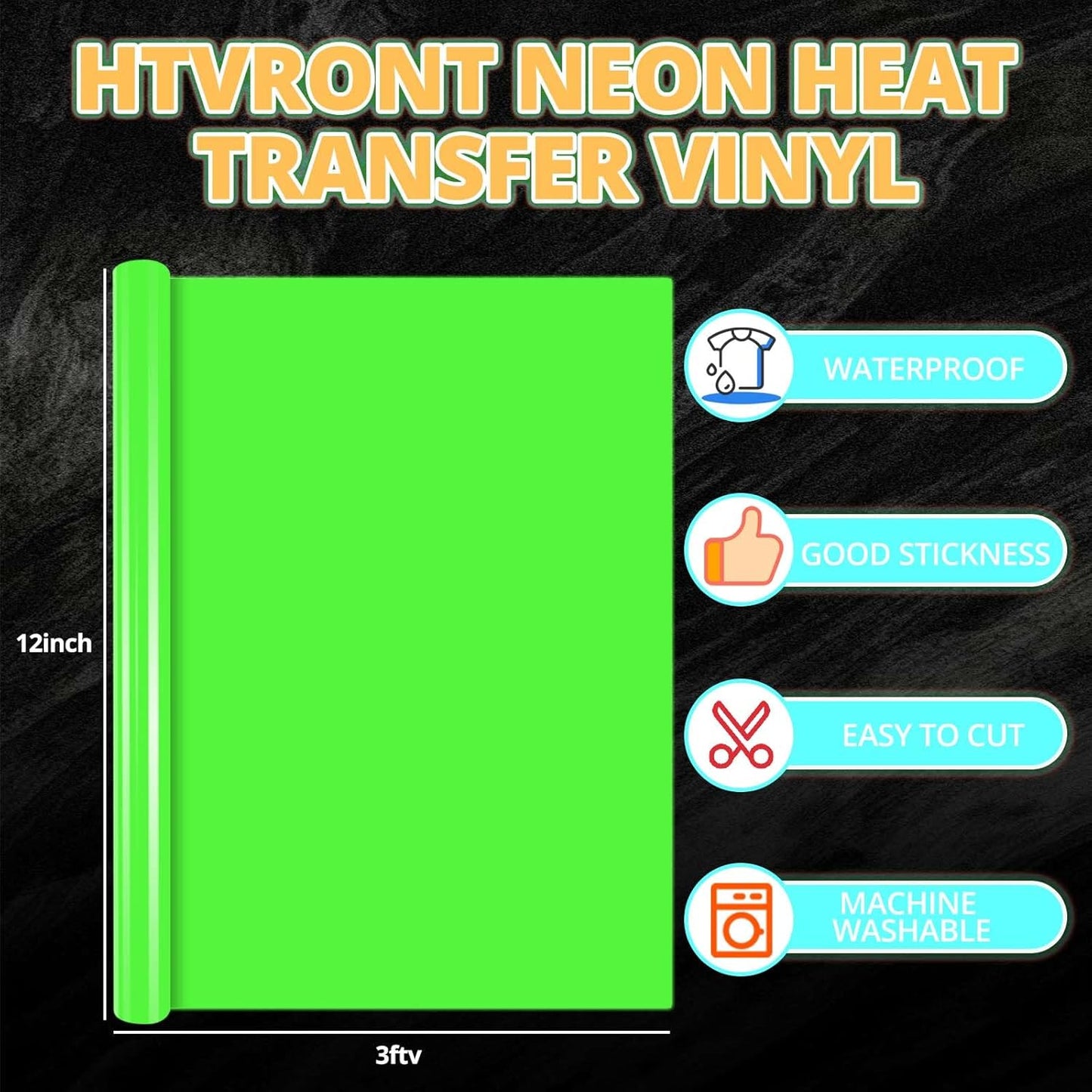 HTVRONT Neon Heat Transfer Vinyl Bundle - 8 Rolls 12in * 3ft Iron on Vinyl for T-Shirts, Green & Orange Neon HTV Easy to Cut & Weed, Compatible with Cricut or Silhouette Cameo