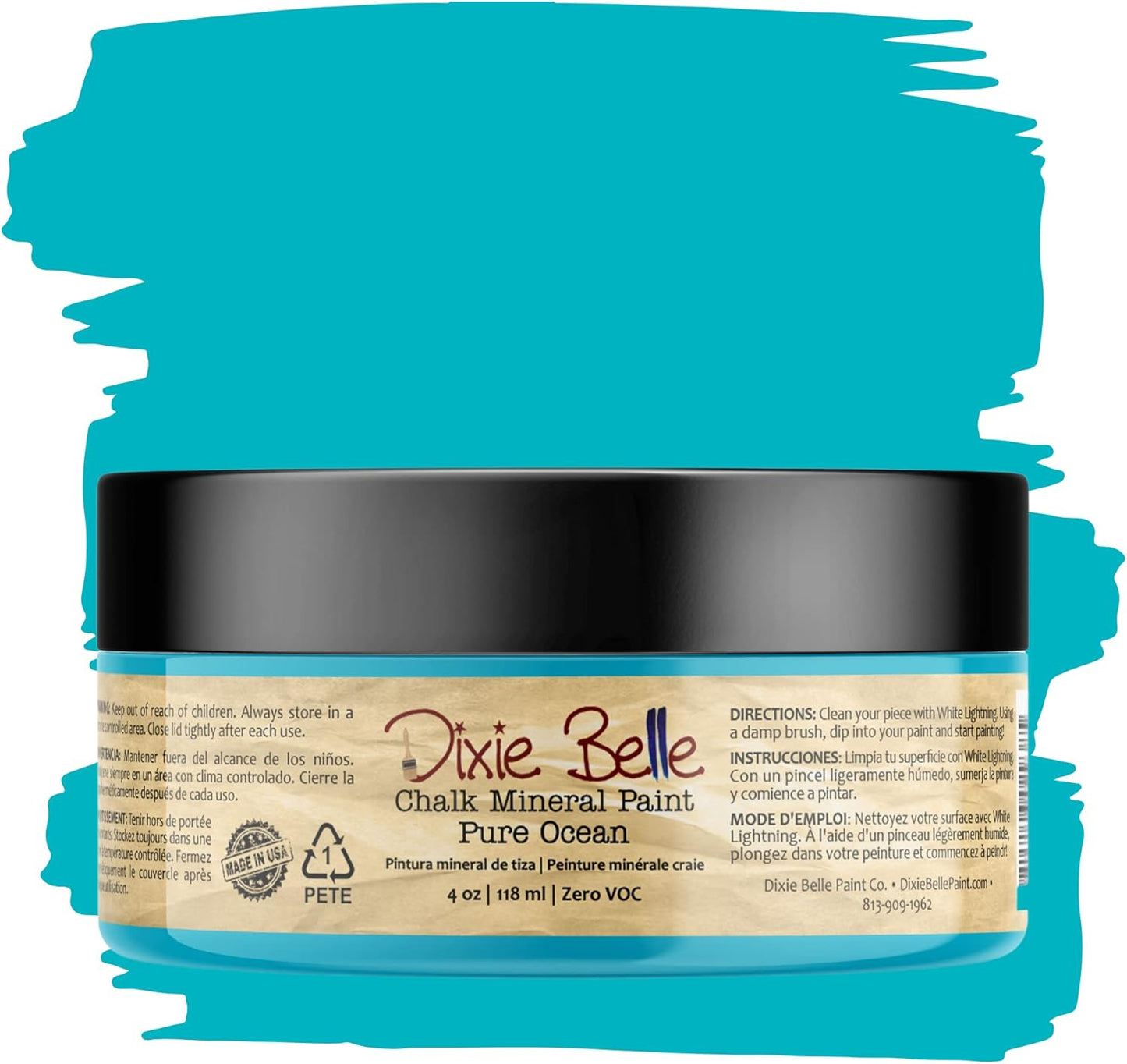Dixie Belle Paint Company Chalk Finish Furniture Paint - Pure Ocean (4oz) - Matte Bright Teal Chic Chalk Mineral DIY Furniture Paint