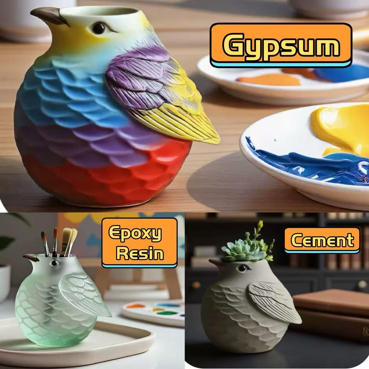 Animal Resin Molds Silicone 3D Cute Bird Epoxy Resin Plaster Candle Holder Wax Molds for Candle Making, Art Crafts DIY Unique Display Home Decor