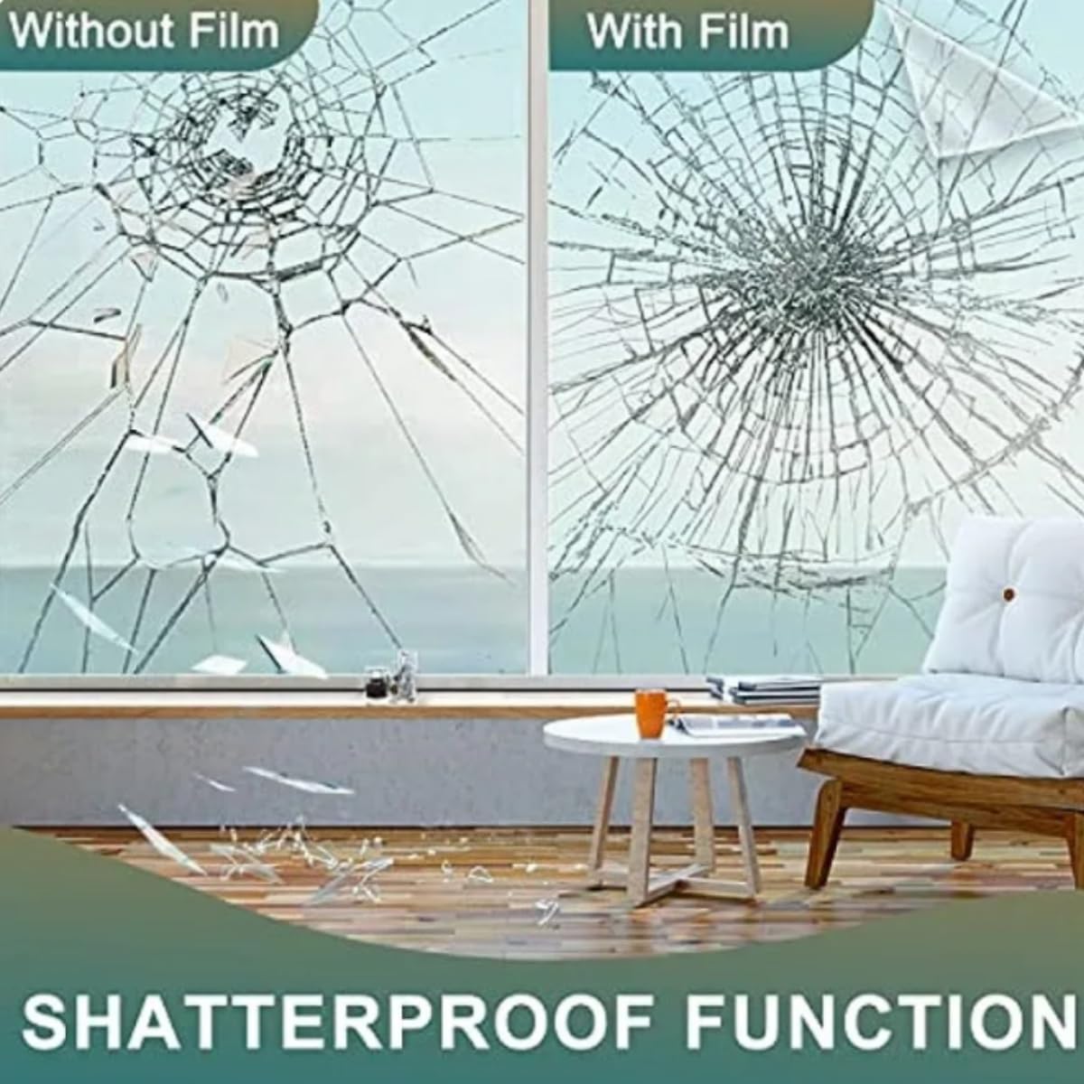 UV 99% Security and Safety 4 Mil Clear Window Film Shatterproof Anti Shatter Tempered Glass Film for Home and Office Windows (Clear, 36 in x 10 FT)