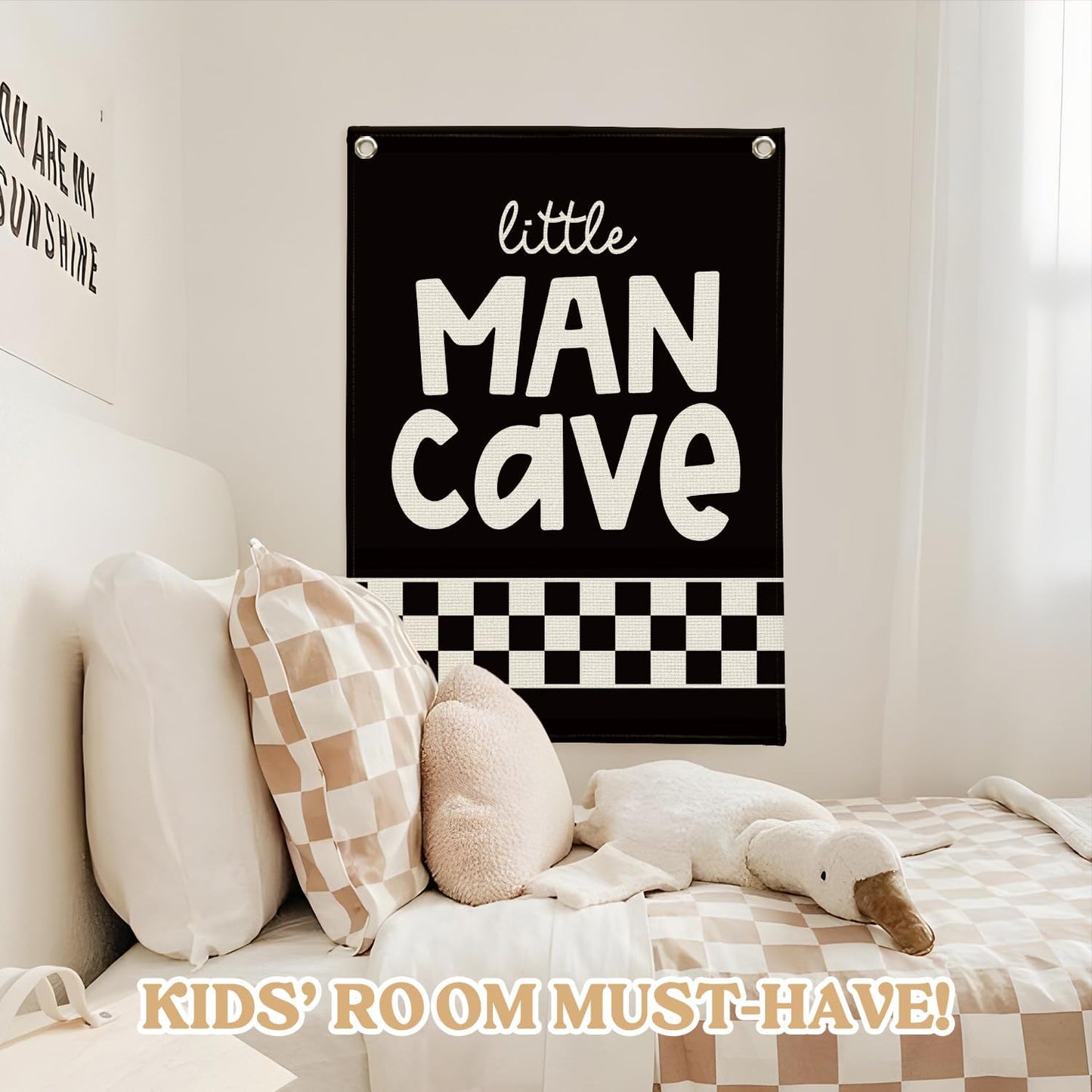 Boy Room Decor,Little Man Cave Sign for boys,Little Man Cave Linen Canvas Banner,Kids Room Wall Hanging Flag Banner, Adventure Nursery Sign for Baby and Kids, Playroom Wall Hanging Flag 18x25 Inch