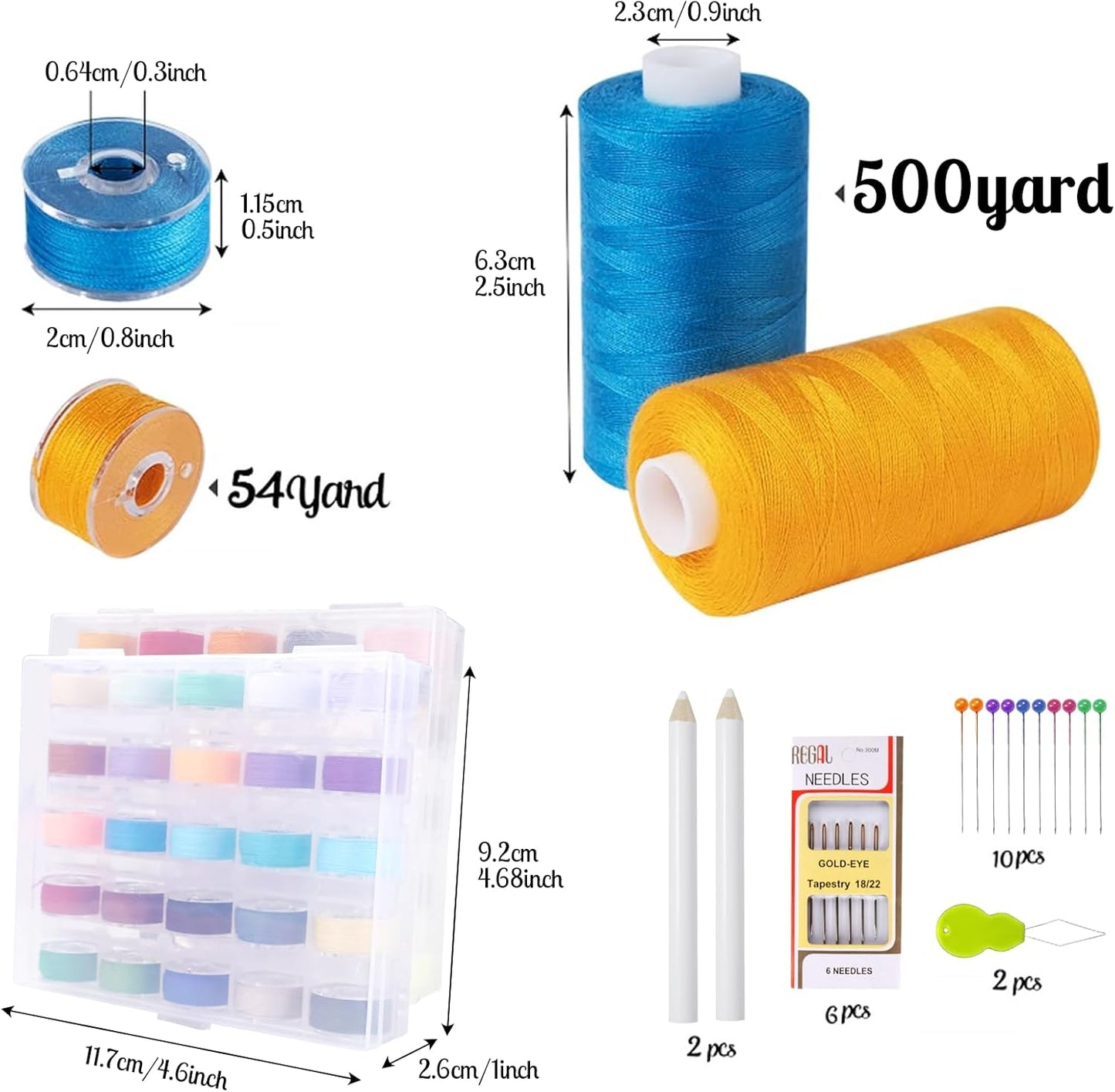 ilauke 50 Colors Sewing Thread, 124 Pcs Bobbins Threads Kit, 500 Yards per Thread Spools for Sewing Machine, Brother Singer Janome Machine and Hand Quilting