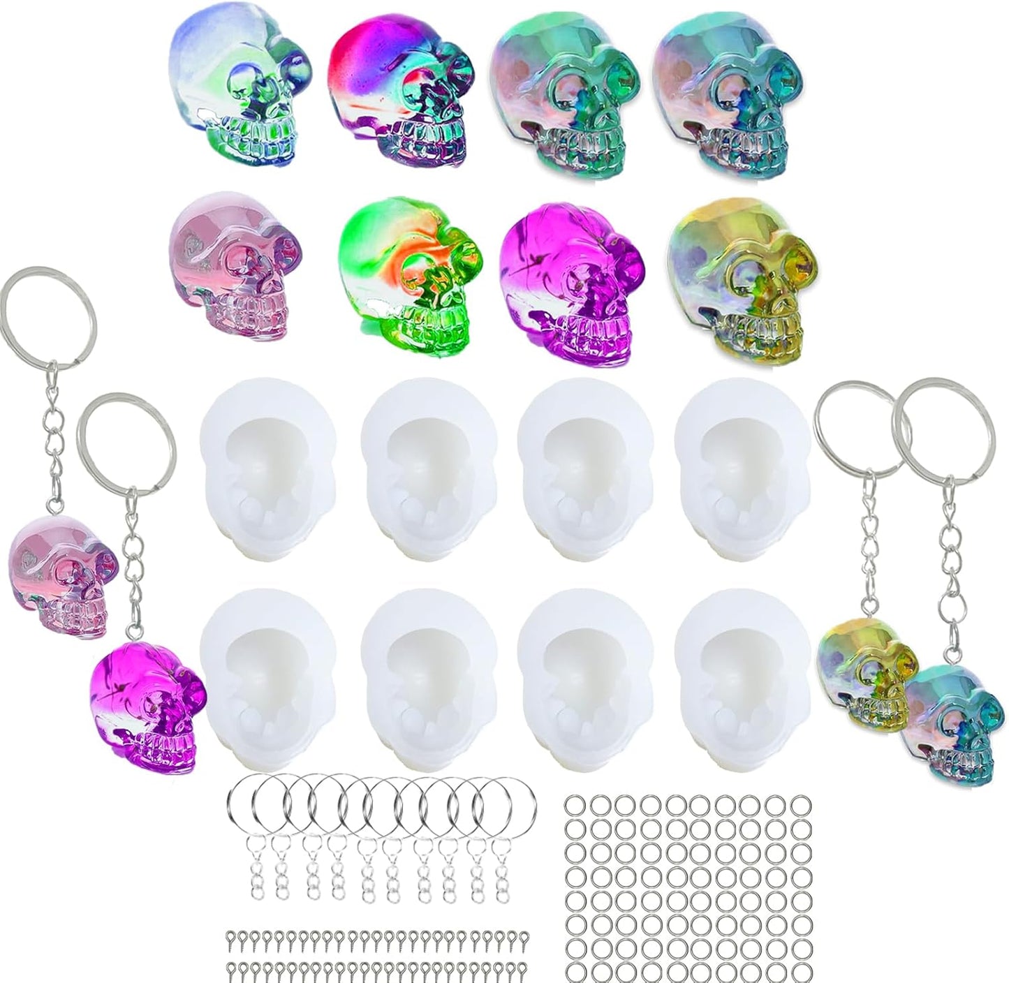 Skull Resin Molds Silicone Molds for Epoxy Resin Casting 8PCS Mini 3D Skull Candle Mold Halloween Key Ring Accessory