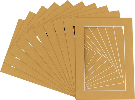 8x10 Mat for 6x8 Photo - Precut Rattan Beige Picture Matboard for Frames 8 x 10 Inches - Bevel Cut Matte to Display Art 6 x 8 Inches - Acid Free Pack of 10 MATS with Backing Boards & Clear Bags