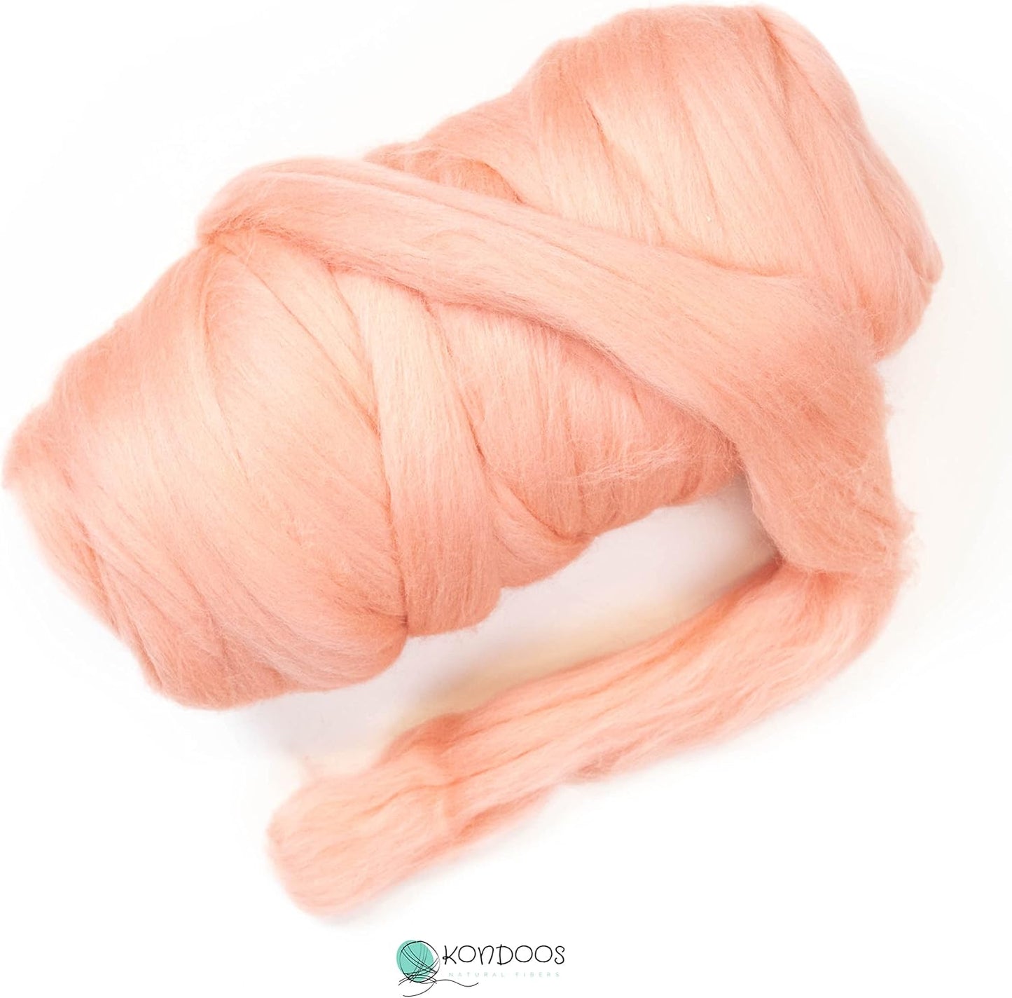 Kondoos Colored Natural wool roving, 1 lb. Best wool for needle felting, wet felting, handcrafts and spinning. (Salmon pink, 1 lb)