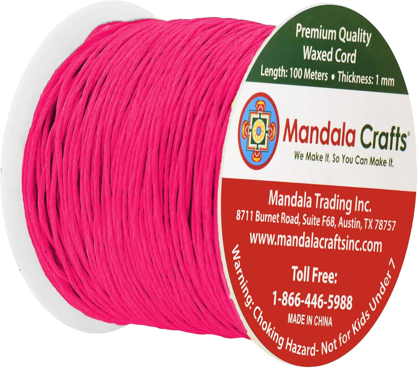 Mandala Crafts 1mm 109 Yards Hot Pink Cotton Waxed Cord for Jewelry Making Bracelet Cord Waxed String - Beading String Thread Jewelry Cords for Necklaces String