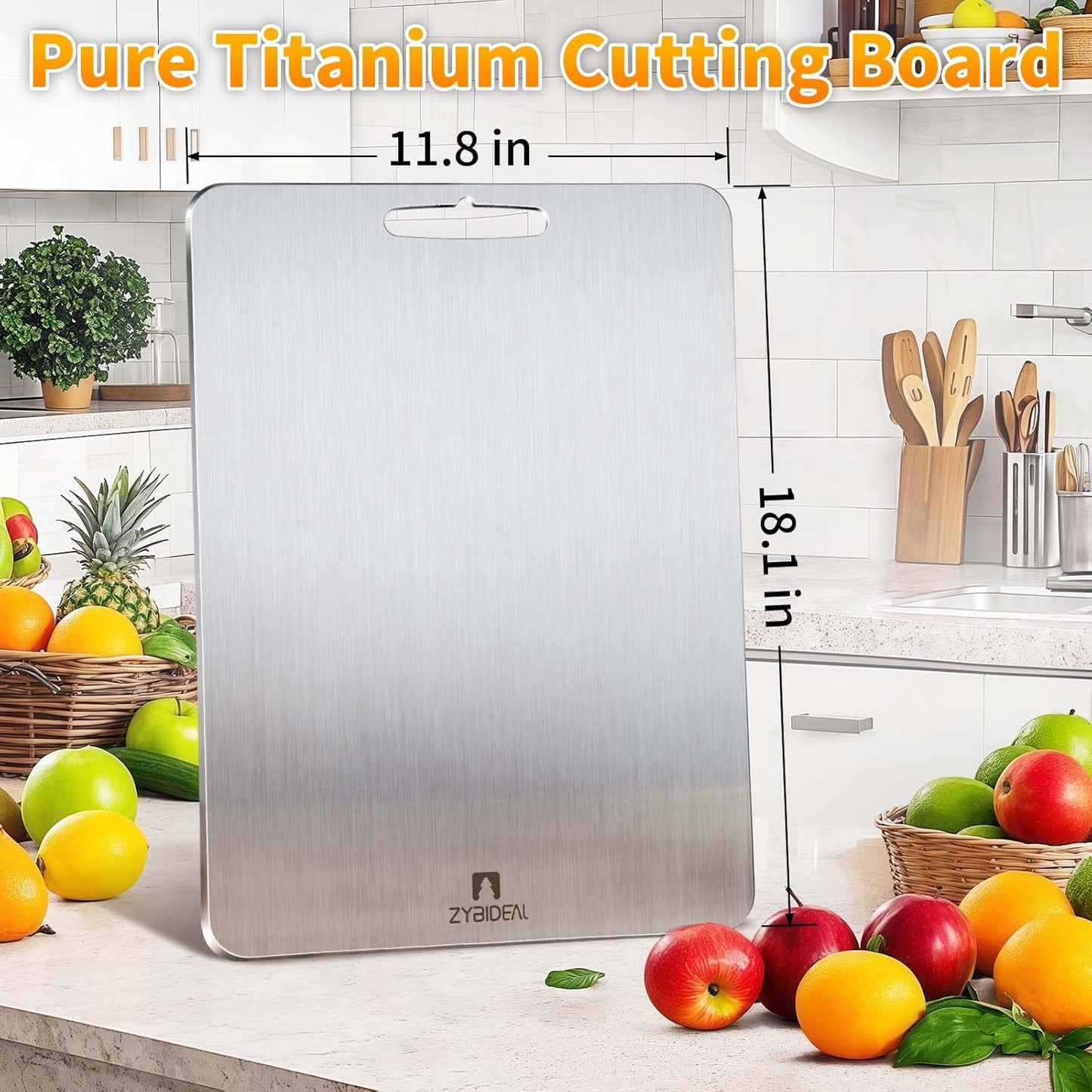 Pure Titanium Cutting Board, Stainless Cutting Boards for Kitchen, Double-Sided Food Grade Chopping for Meat, Vegetable & Fruit (12 * 18 IN)