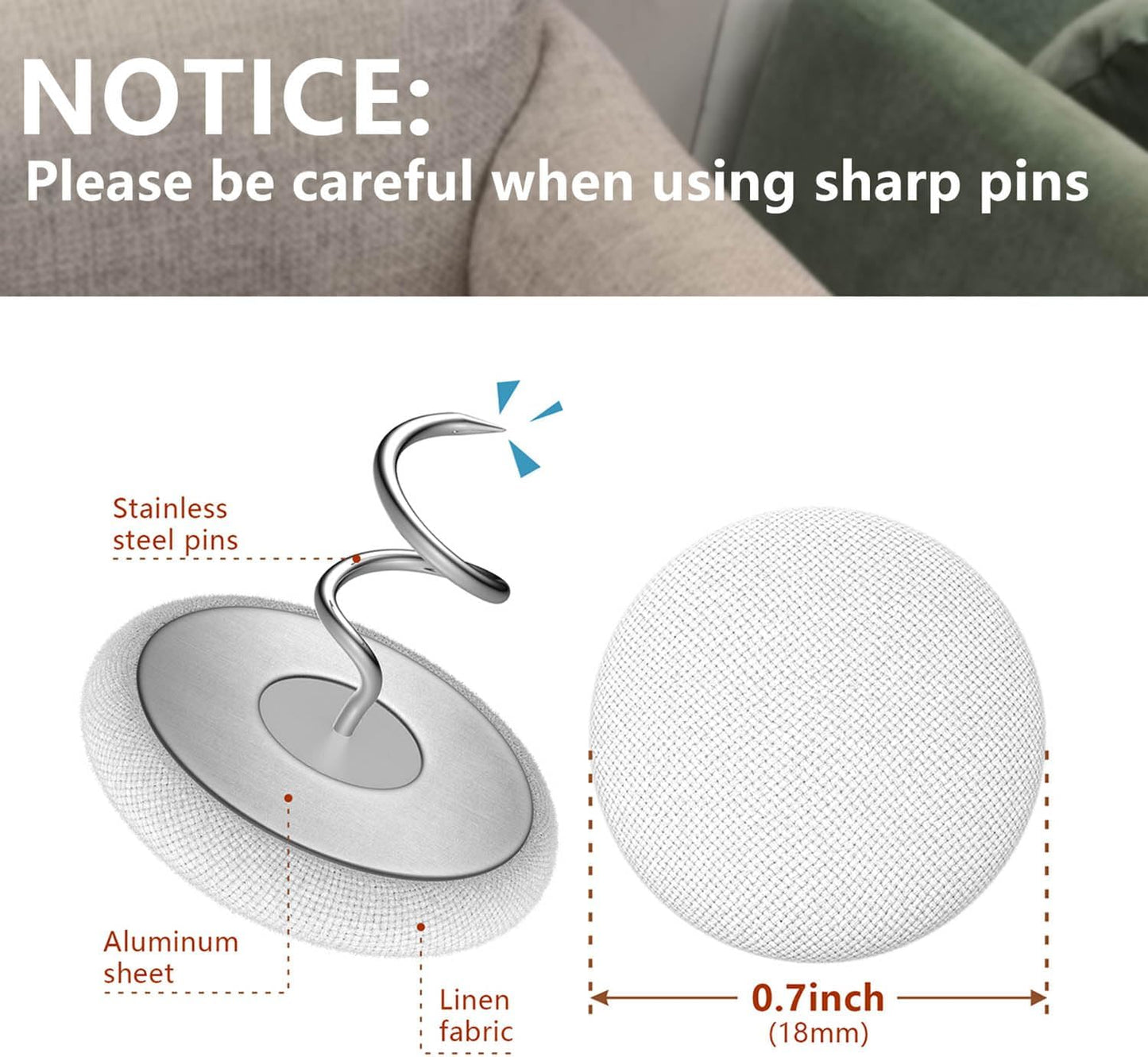 Linen Fabric-Covered Twist Pins - 8 Colors Upholstery Pins & Bed Skirt Pins -Used to Secure Sofa Cushion, Armrest Covers, Furniture & Bed Skir(12, Light Brown)