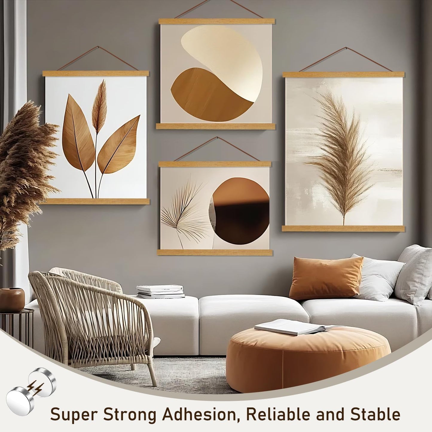 Artmag Magnetic Poster Hanger Frame, Light Wood Wooden Magnet Canvas Artwork Print Poster Hangers for 10x14 10x16 10x20 Frames Hanging Kit (Teak Wood, 10")