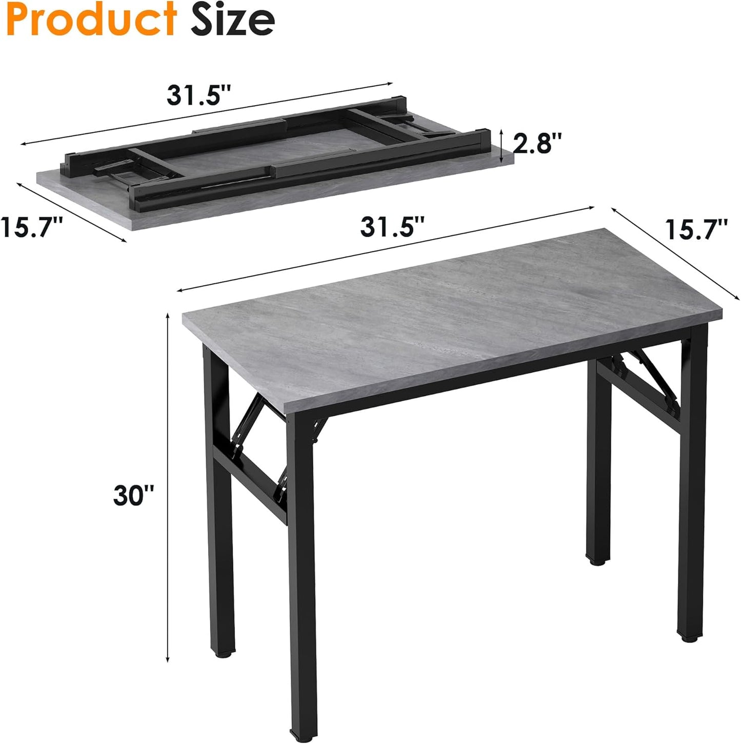 Need Folding Computer Desk - 31.5 Inch Foldable Office Writing Work Study Kids Student Teacher Home Bedroom Table for Small Space, Grey