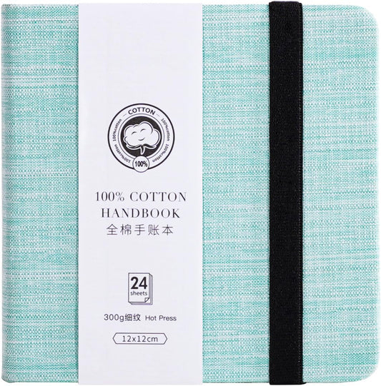 Lightwish Square Watercolor Journal,100% Cotton,300gsm/140lb,Acid-Free,24 Sheets Hot Press Watecolor Sketchbook for Artists Adults Students,4.7 * 4.7 Inches(Light Green)