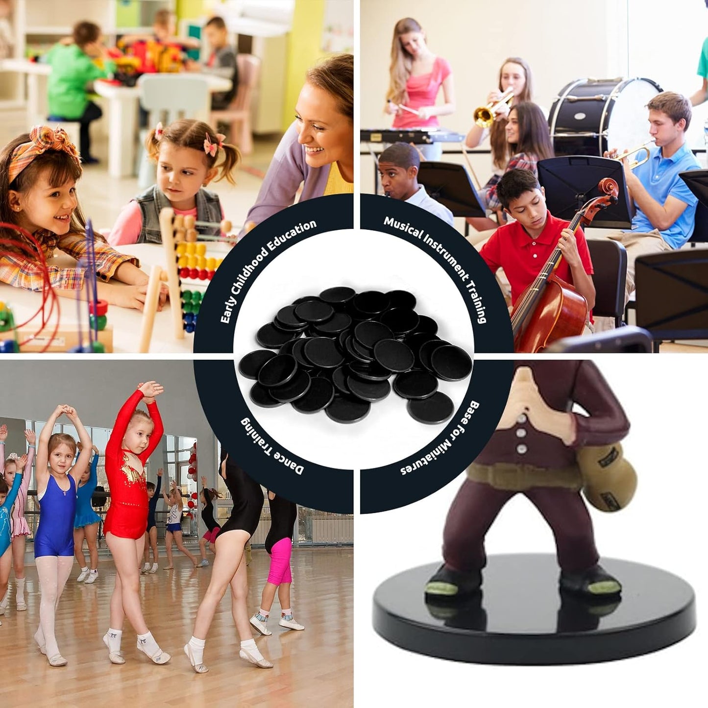 Set of 100 Opaque Plastic Learning Counters Mini Poker Chips Game Tokens with Storage Box (Black, 1.58 Inch)