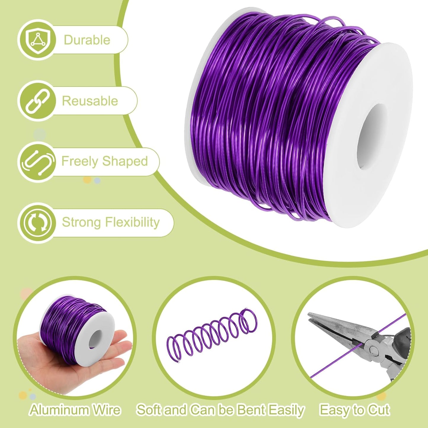 MECCANIXITY 15 Gauge Anodized Aluminum Craft Wire Bendable Bonsai Training Wire 223 Feet 1.5mm for Sculpting Crafts Wreath Floral Beading Jewelry Making, Purple