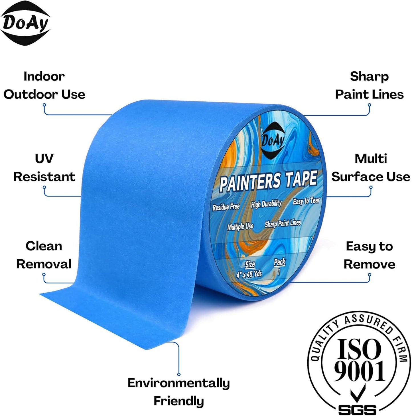 Blue Painters Tape 4 Inches x 45 Yards - 3D Printing Tape - Multi Surface Use - Single Roll