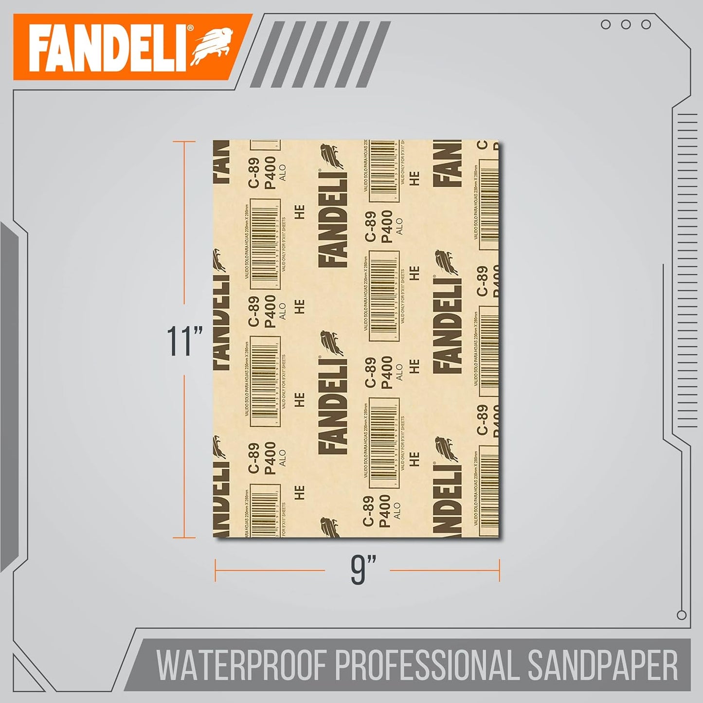 Fandeli | Waterproof Sandpaper | 400 Grit | 25 Sheets 9'' x 11'' | For for Plastic, Lacquer, Varnish, and Pain | Water Resistant