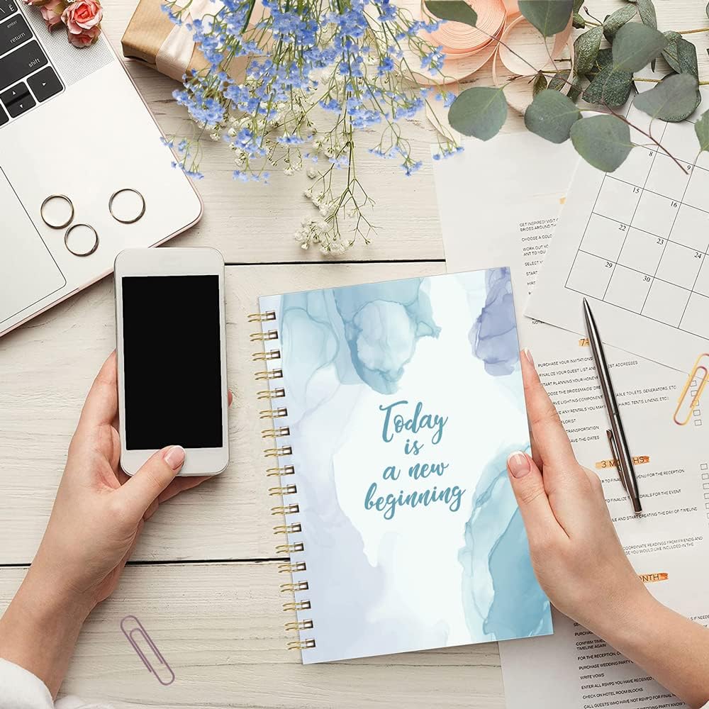 A5 Blank Notebook - 70 Sheets/140 Pages Blank Paper Notebook, 100 GSM Thick White Paper, 5.8" x 8.3" Spiral Blank Journal, Blue Watercolor