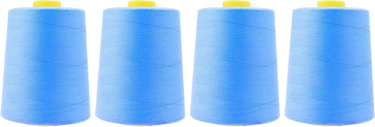 Mandala Crafts 4 Pack of Serger Threads Cones Spools - 20S/2 24000 Yards Polyester Sky Blue Threads for Sergers Machine and Overlock Quilting Sewing Machine