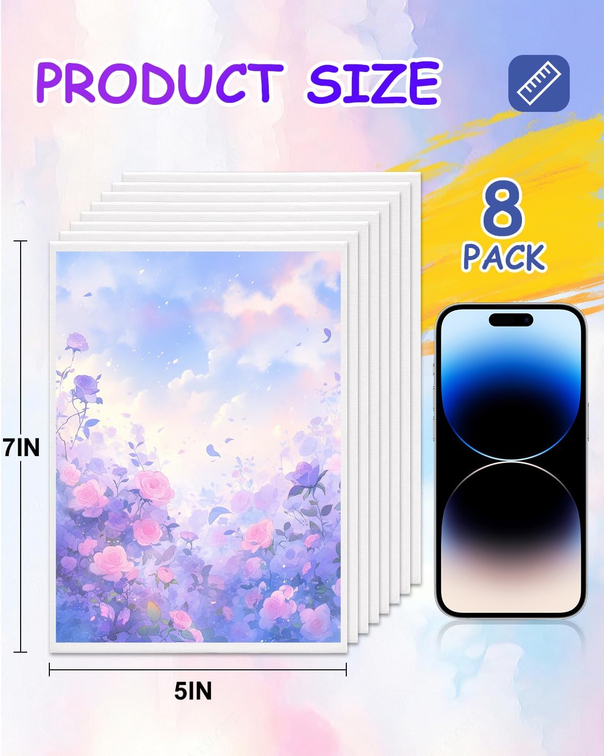 5x7 Inch Canvas Boards for Painting, 8 Pack Primed Acid-Free Blank Canvas Panels, Mini Canvas for Beginners & Artist, Small Canvases for Painting for Classroom and Painting Parties.