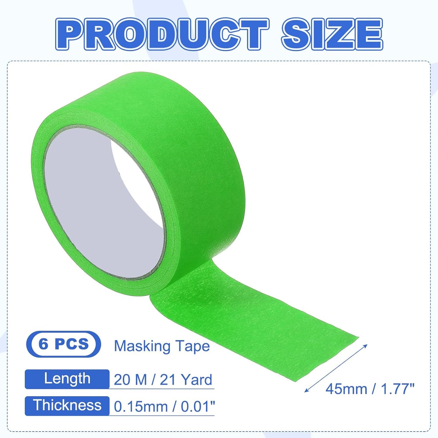 MECCANIXITY Masking Tape 1.8 Inch x 21 Yard Painter's Tape Green Paint Tapes for DIY Crafts Arts Drawing Decoration Labeling Car Painting Artist Teachers, Pack of 6