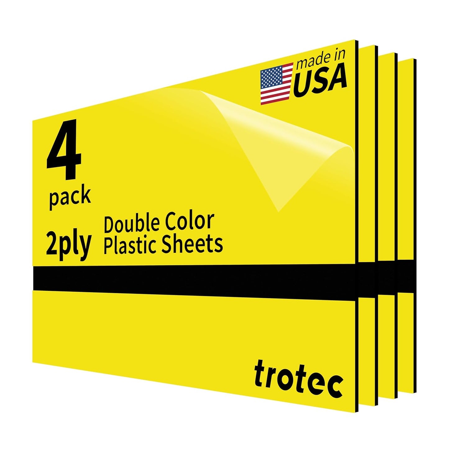 Trotec TroLase | 12"x20"x1/16", 4 Pcs | Yellow/Black | 2 Ply | Modified Acrylic | Laser Engraving Double Color Plastic Sheet | Engraving Blanks for Laser, Saw, Guillotine | Made in USA