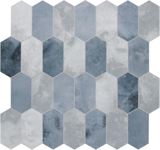The Tiles Plaza 10-Sheet Peel and Stick Backsplash, Blue Cement Long Hexagon Self Adhesive Wall Tile, Stone Composite Stick On Decorative Mosaic Tile for Kitchen Bathroom Fireplace