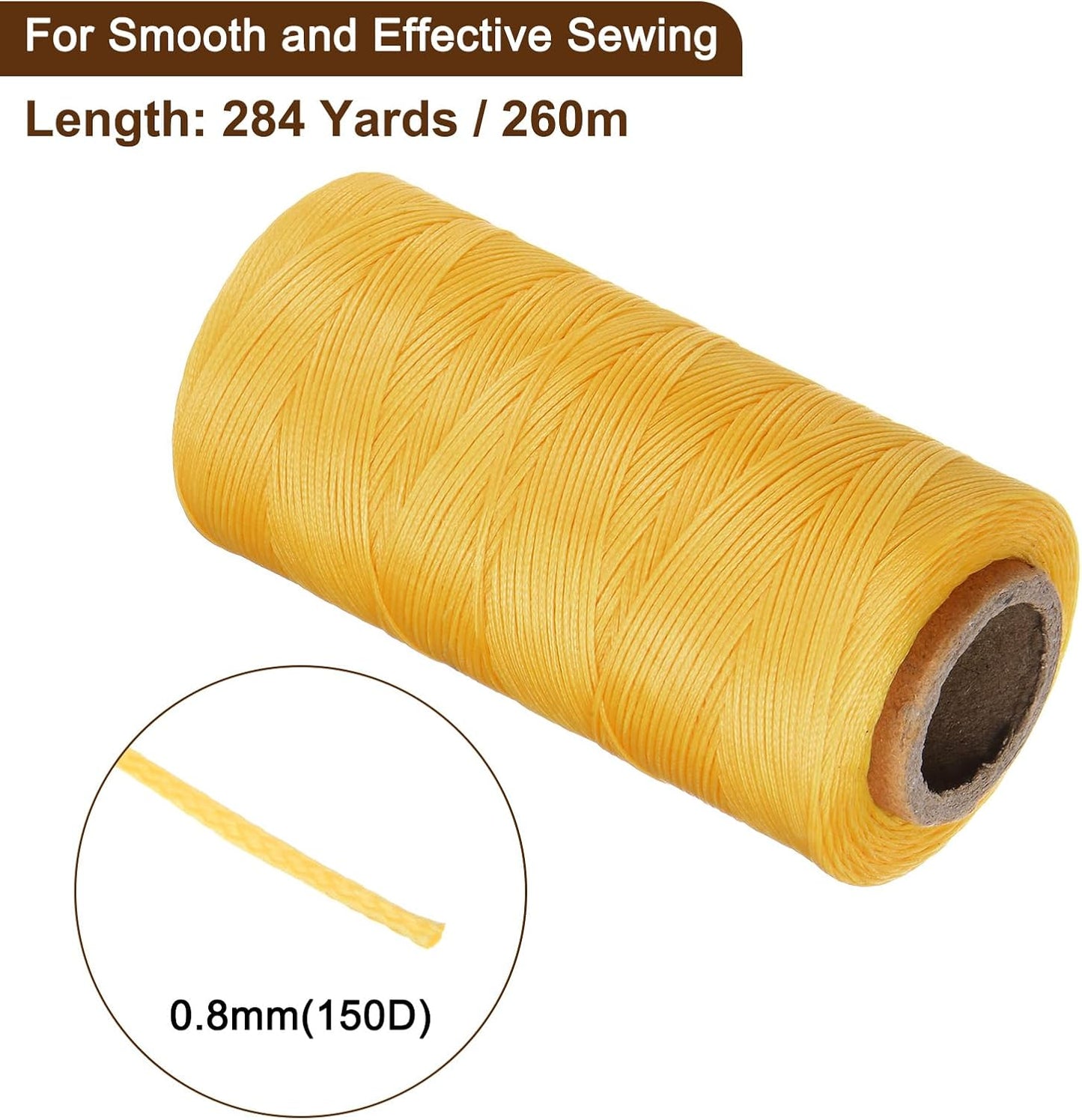 uxcell Leather Sewing Waxed Thread, 284 Yards / 260m 0.8mm 150D Flat Polyester All-Purpose Threads for Leather Crafts, Bookbinding, Gold