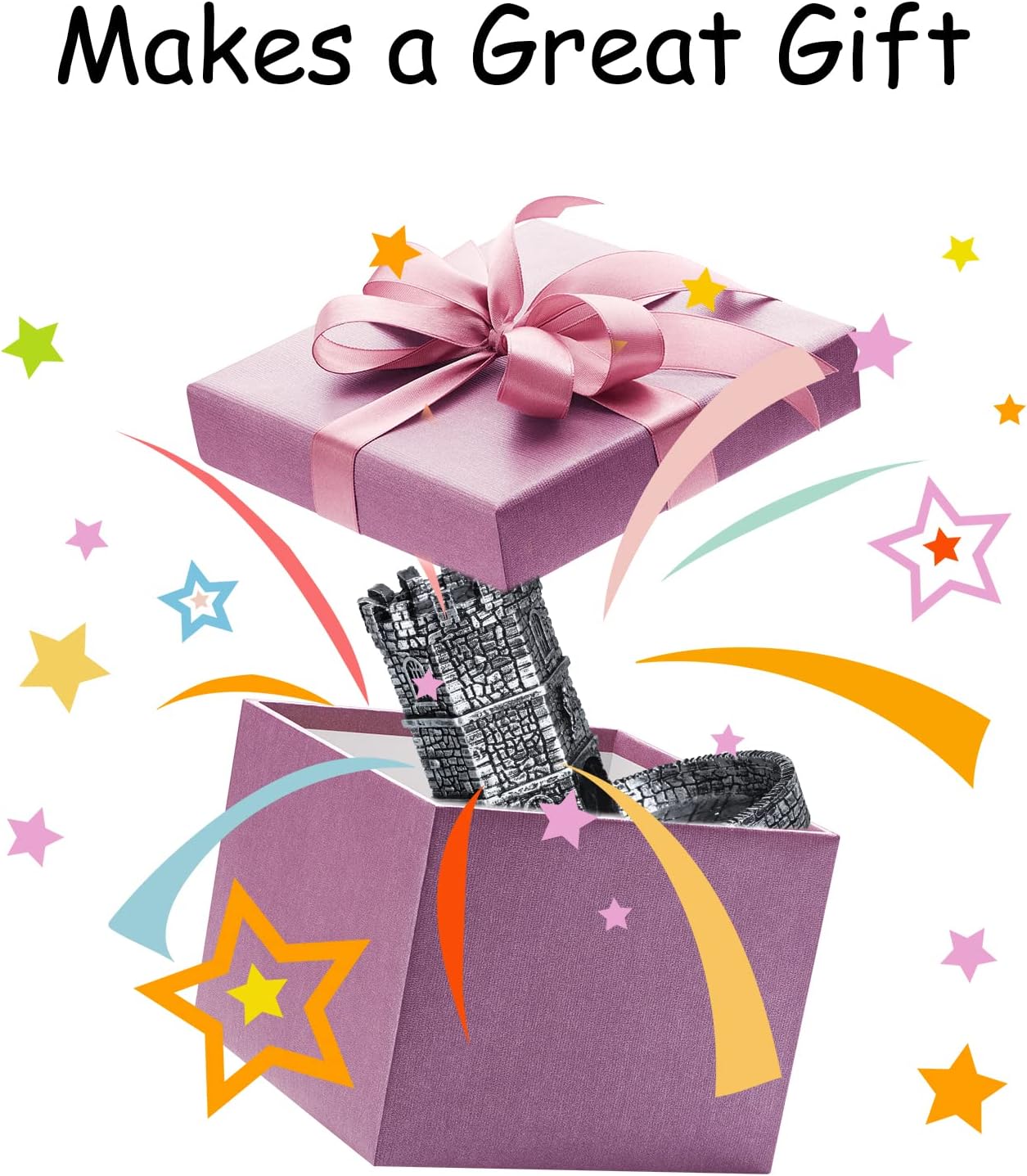 Castle DND Dice Tower, Wall Carving Dice Rolling Tower for Role Playing Game | Easy Roller Perfect for Board Game, D&D and RPG (Ancient Silver)