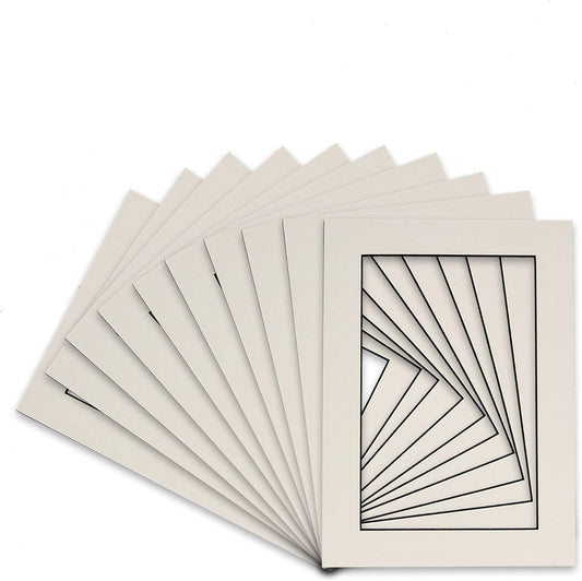 Pack of 25 Acid Free 8x10 Mats Bevel Cut for 5x8 Photos - White with Black Core Precut Matboards With Backing Boards and Clear Photo Mat Bags For Pictures, Photos, Framing - 4-ply Thickness