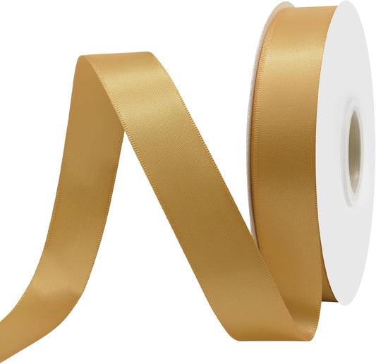 Old Gold Satin Ribbon 1" X 50 Yards Solid Color Double Faced Ribbons Perfect for Crafts Wedding Decor Bow Making Arts Sewing and More