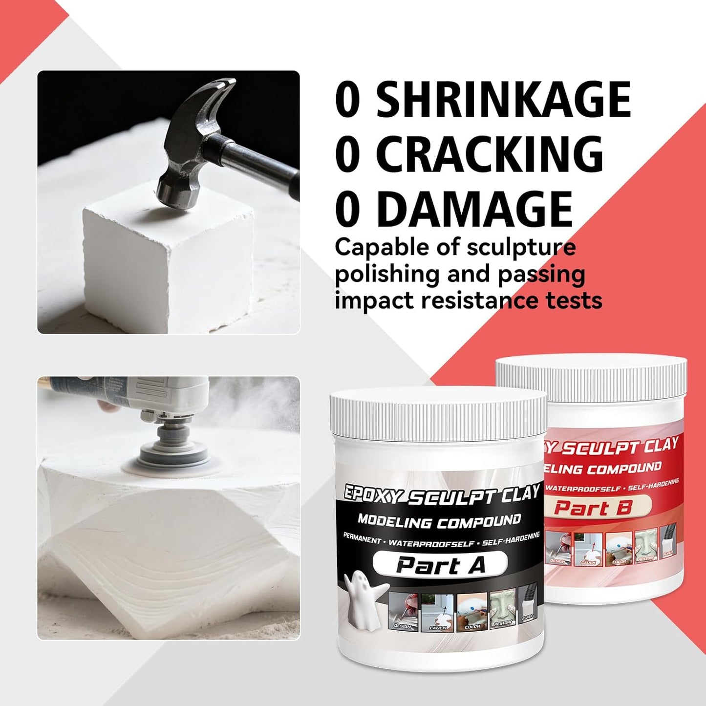 Epoxy Sculpt Clay, Self-Hardening Model Magic Sculpt Epoxy Clay, A&B 2 Part Epoxy Putty, Modeling Compound Sculpting Clays for Sculpting, Modeling, Repairing, Filling, Building, 1 Pound, White