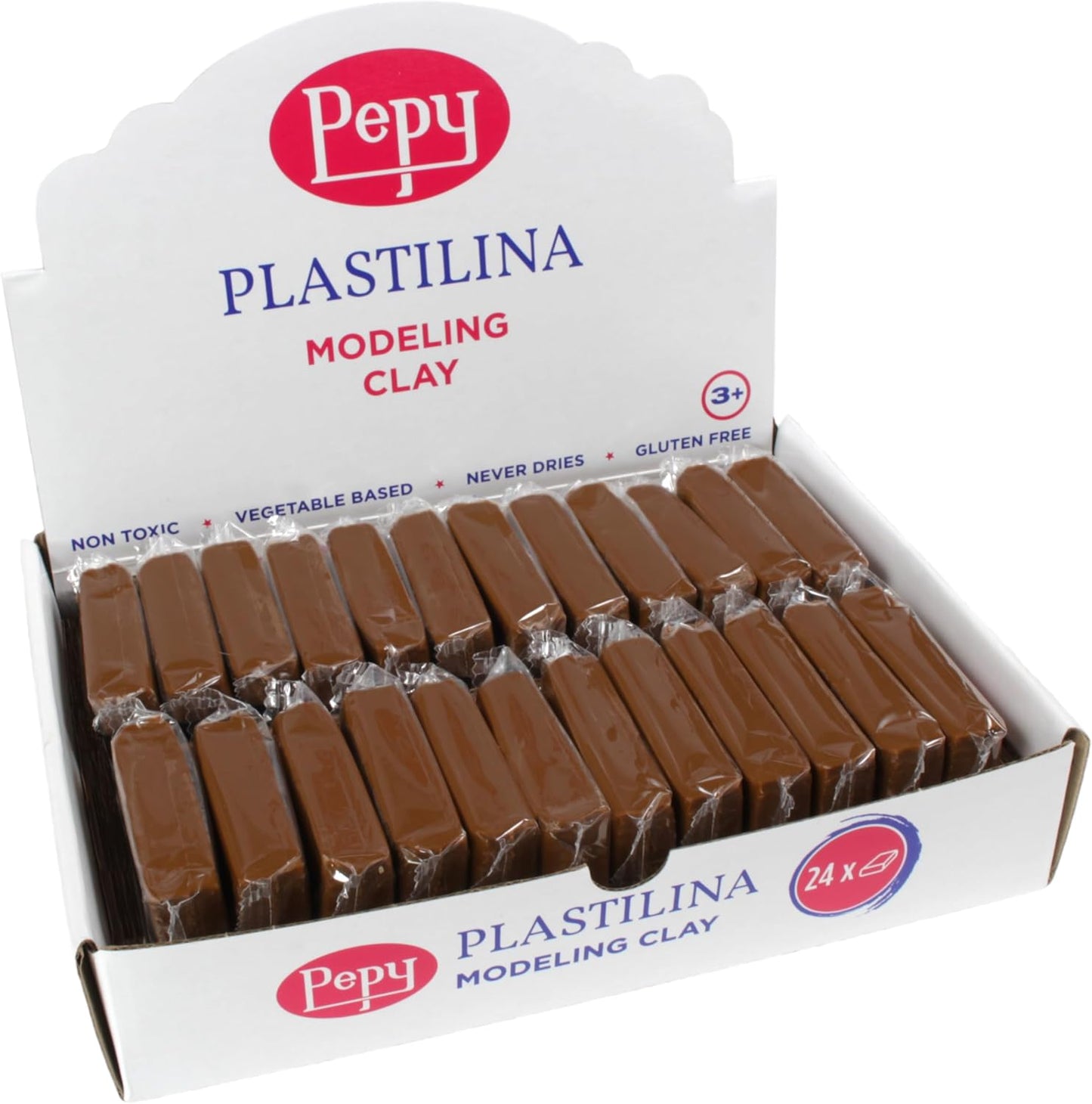 Pepy Plastilina Reusable and Non-Drying Modeling Clay; Set of 24 Bars, 1.4 Ounce Each, Perfect for Arts and Crafts Projects, Brown