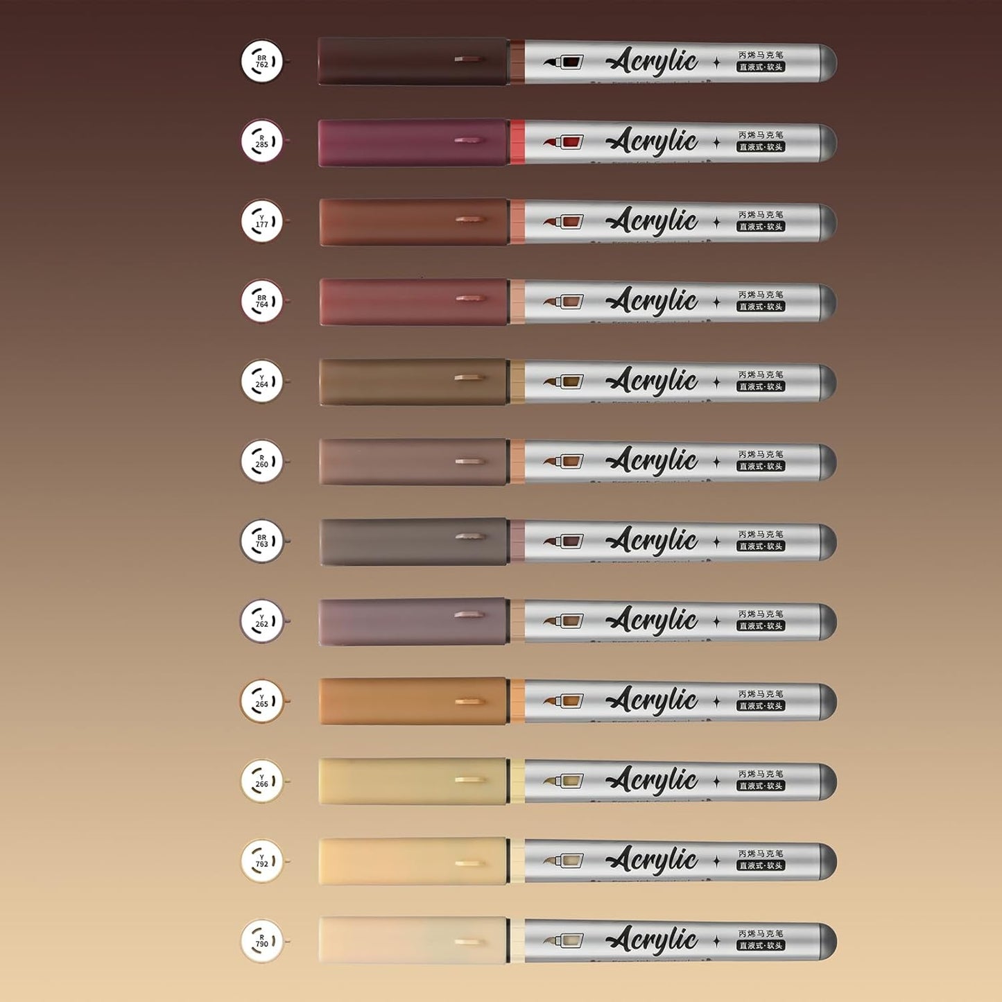 Brown Acrylic Paint Pens,12 Color Paint Pens Markers,Brush Tip Paint Pens for Rock Painting Wood Glass Ceramic Canvas Stone DIY Crafts Making Art Supplies