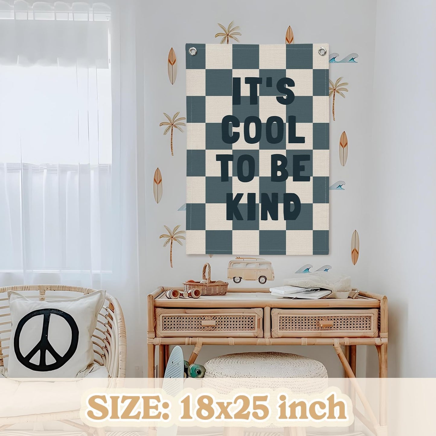 Kids Room Decor,Classroom Banner,It’s Cool to Be Kind,Nursery Decor,Positive Wall Hanging Flag for Bedroom Playroom Classroom Kids Rroom 18x25 Inch(Navy Blue)