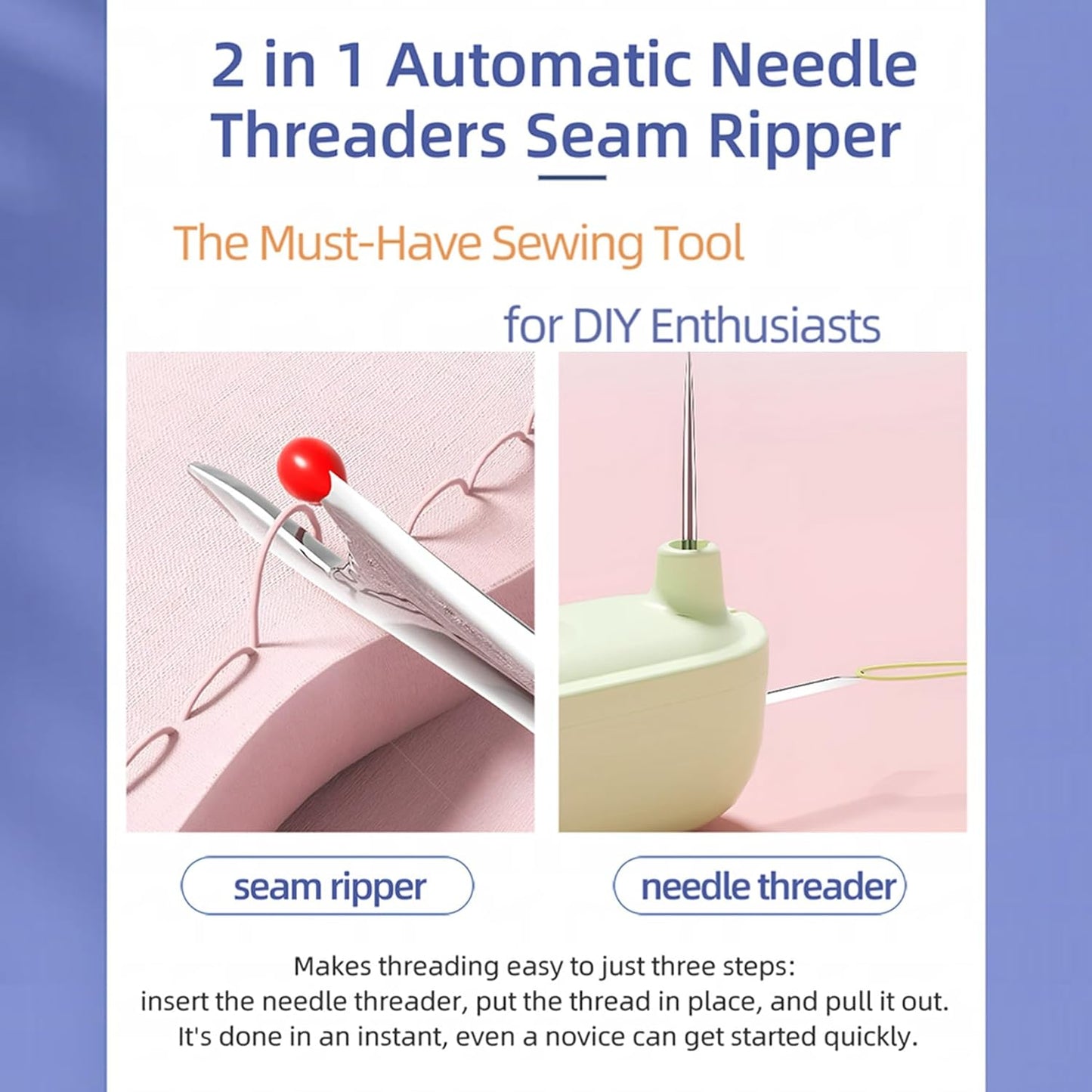 Upgraded 2 in 1 Automatic Needle Threaders Seam Ripper,Quilting Supplies Sewing Kit,Quick Sewing Machine Loop Needle Threaders (1PCS-Yellow)